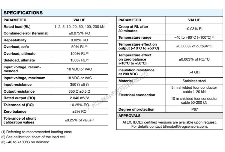 美国BLH NOBEL KIS-8-10KN张力传感器技术参数